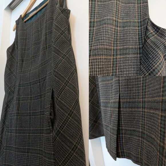 Plaid Wool Blend Laura Ashley Sleeveless Dress Fully Lined Pockets UK 16 - Picture 10 of 11